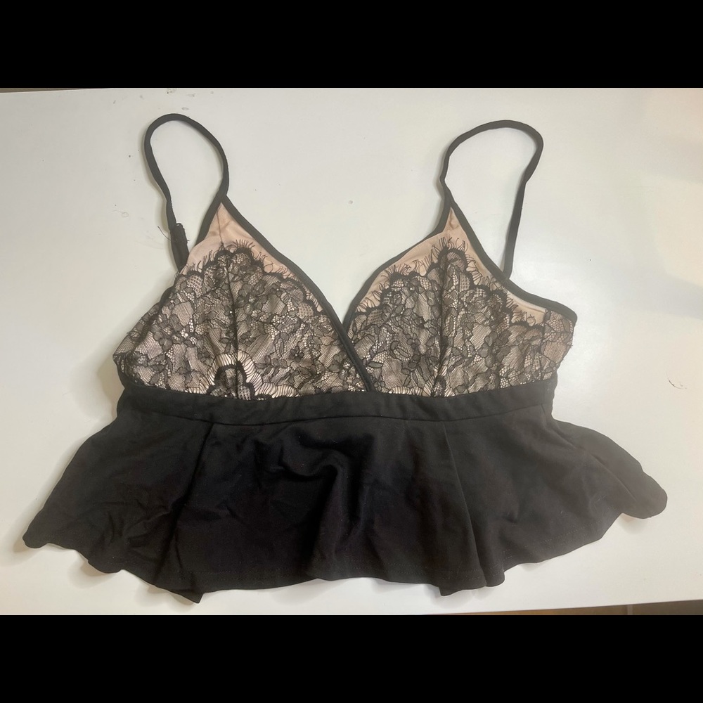 Pink and Black Lace Peplum top